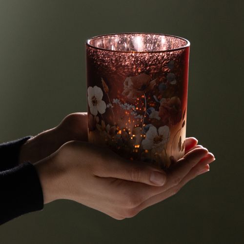 Artículo Farol decorativo de cristal con diseño floral para un toque elegante en el hogar, 12,5 cm, 2 piezas