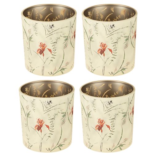 Artículo Farol decorativo de cristal con motivo floral para dar un toque atmosférico al hogar, 8 cm, 4 piezas.