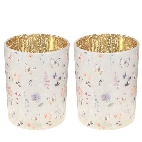 Artículo Portavelas de cristal con motivo de mariposa para momentos de convivencia acogedores, 12,5 cm, 2 piezas