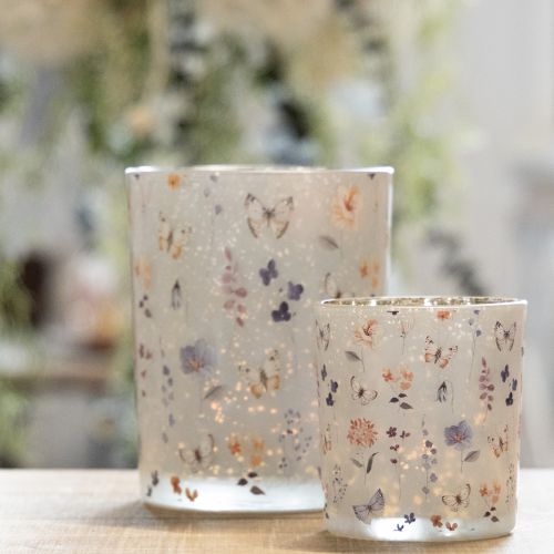 Artículo Portavelas de cristal con motivo de mariposa para momentos de convivencia acogedores, 12,5 cm, 2 piezas