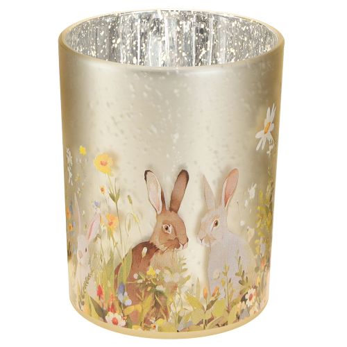 Farol decorativo de cristal con motivo de conejito de Pascua para decorar el hogar con estilo primaveral, 12,5 cm, 2 piezas.