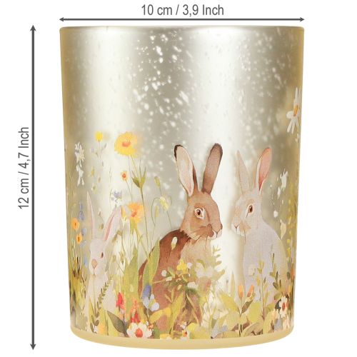 Artículo Farol decorativo de cristal con motivo de conejito de Pascua para decorar el hogar con estilo primaveral, 12,5 cm, 2 piezas.
