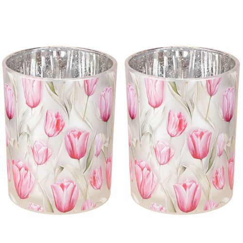 Artículo Elegante farolero con motivo de tulipán para una decoración primaveral atmosférica, 12,5 cm, 2 piezas.