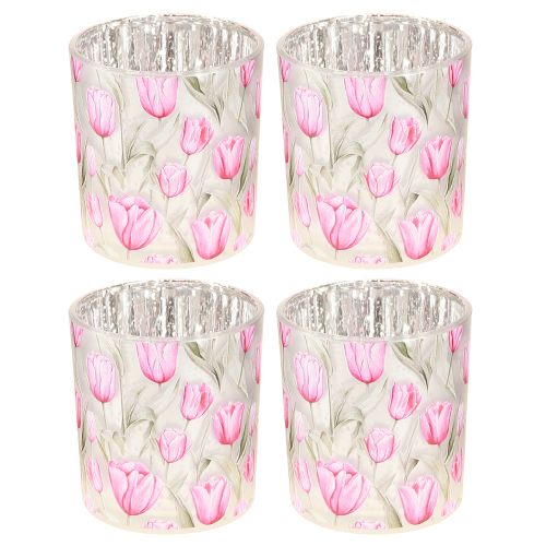 Artículo Farol decorativo de cristal con diseño de tulipán para decorar el hogar en primavera, 8 cm, 4 piezas.