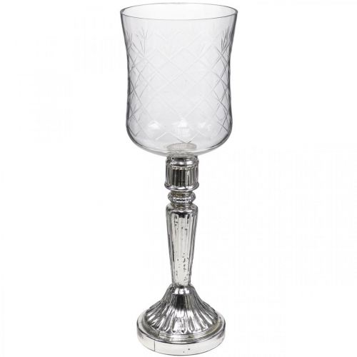 Floristik24 Linterna de cristal para velas de aspecto envejecido transparente, plata Ø11,5cm H34,5cm