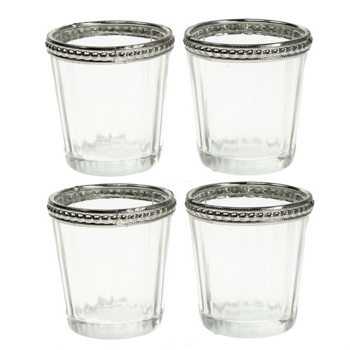 Floristik24 Candelita de vidrio antiguo con borde de metal Ø6cm H6cm 4pcs