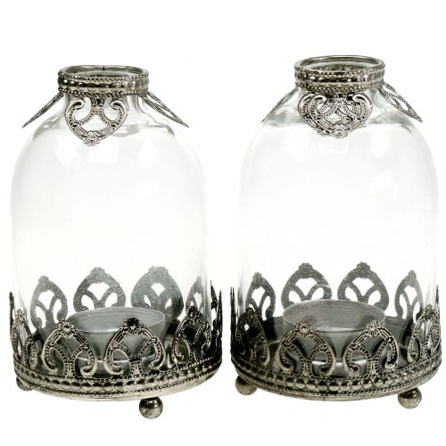 Floristik24 Farolillo de cristal Tealight Vintage Ø8.5cm H14cm 2pcs