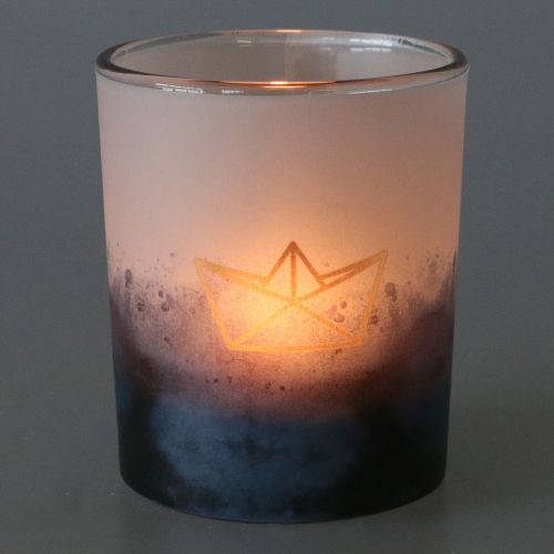 Floristik24 Luces de viento azul-blanco con bote y pez Ø6cm