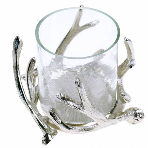 Floristik24 Vaso para vela con asta Plata Ø16cm H11cm