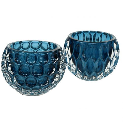 Floristik24 Farolillos de cristal azul oscuro Ø8cm H6cm 2pcs