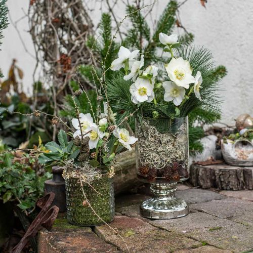 Linterna de cristal vela de cristal aspecto envejecido plata Ø13cm H24cm