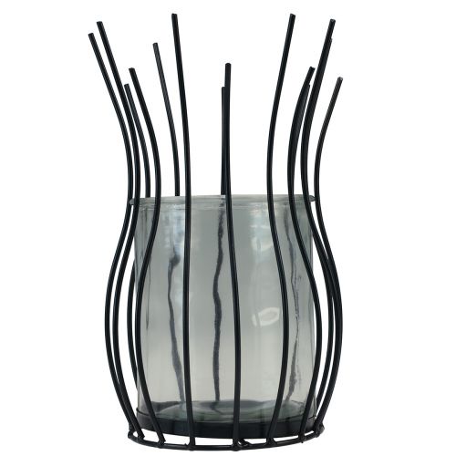 Floristik24 Farol cristal metal decorativo copa negra Ø17cm H27cm