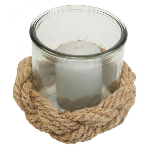 Floristik24 Linterna vidrio fibra natural cáñamo trenzado Ø13cm H10cm