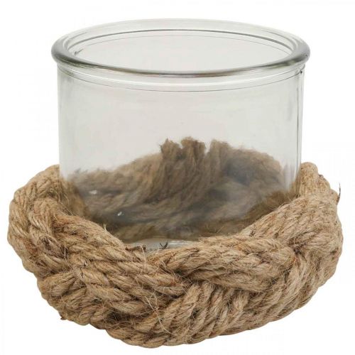 Floristik24 Linterna vidrio fibra natural cáñamo trenzado Ø13cm H10cm