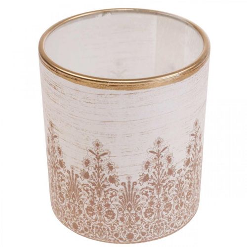 Artículo Linterna portavelas de cristal estampado de flores Ø8cm H9cm 2pcs