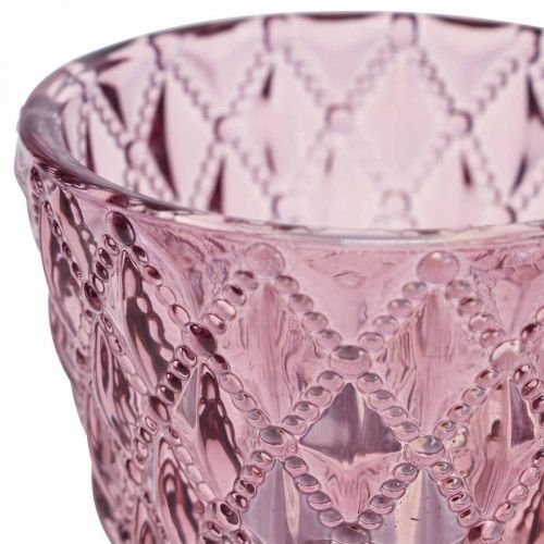 Floristik24 Linterna portavelas de cristal patrón de diamantes Ø7.5cm H6cm 4pcs