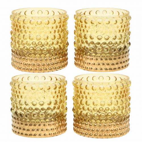 Floristik24 Farol de vidrio amarillo, dorado Ø8.5cm H8cm 4pcs