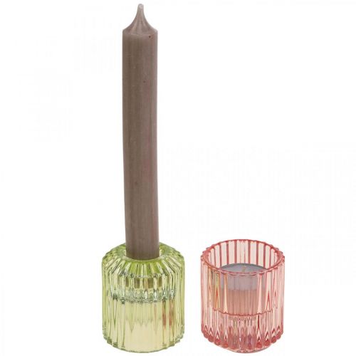 Artículo Portavelas acanalado de vidrio linterna Ø5.5cm H6cm 4pcs