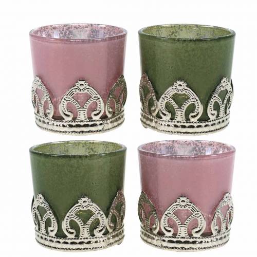 Floristik24 Linterna vidrio metal decoración verde lila Ø5.5cm H5.5cm 4pcs