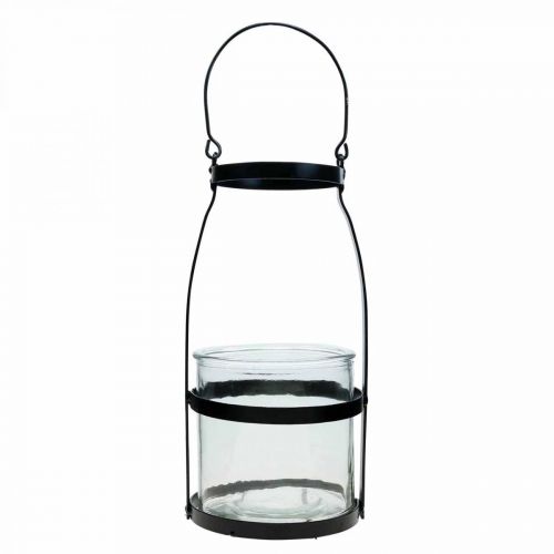 Floristik24 Farol de cristal con asa candelabro negro H25cm