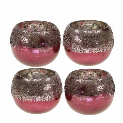 Farol cristal rosa Ø8,5cm H6,5cm 4 piezas