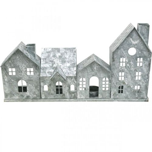 Casas de luz, linterna de metal, decoración de ventana, Adviento, shabby chic plateado L37.5cm H20cm