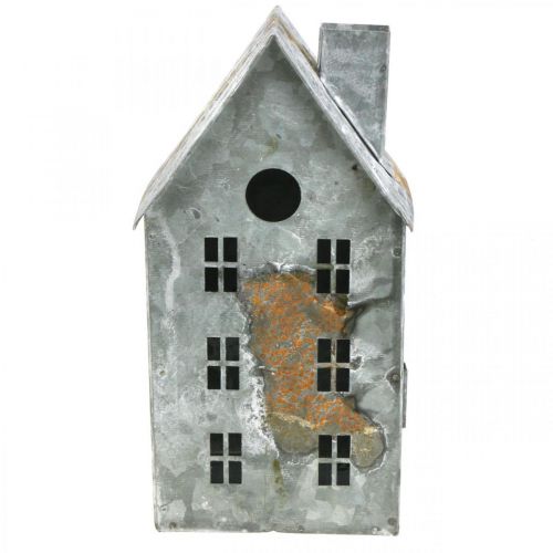 Farol casa metal shabby chic blanco lavado óxido AL20cm