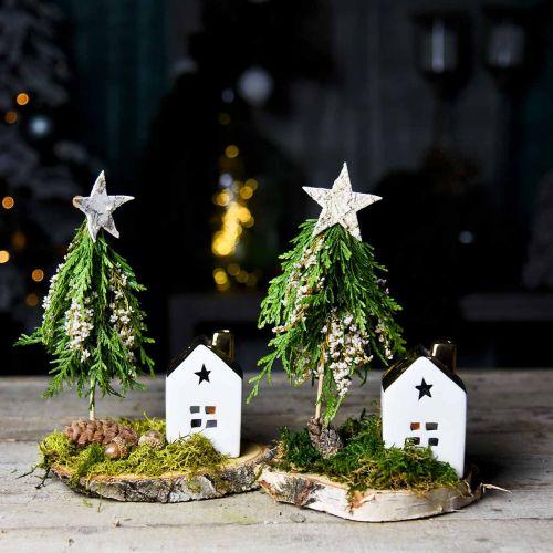 Floristik24 Casa de la linterna casa de luz de cerámica para candelita blanco, dorado 10cm 3 piezas