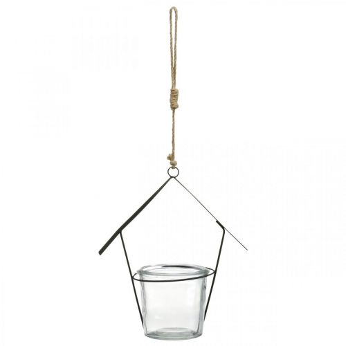 Artículo Casa de linterna, portavelas para colgar, decoración de metal, vidrio H21.5cm 2pcs
