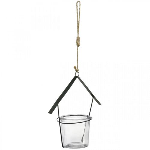 Floristik24 Casa de linterna, portavelas para colgar, decoración de metal, vidrio H21.5cm 2pcs