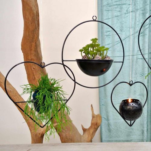 Floristik24 Farolillo corazón metal 38cm portavelas para colgar con cristal