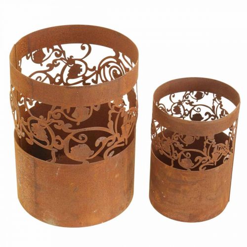 Floristik24 Linterna portavelas de metal patina Ø10/14,5cm juego de 2