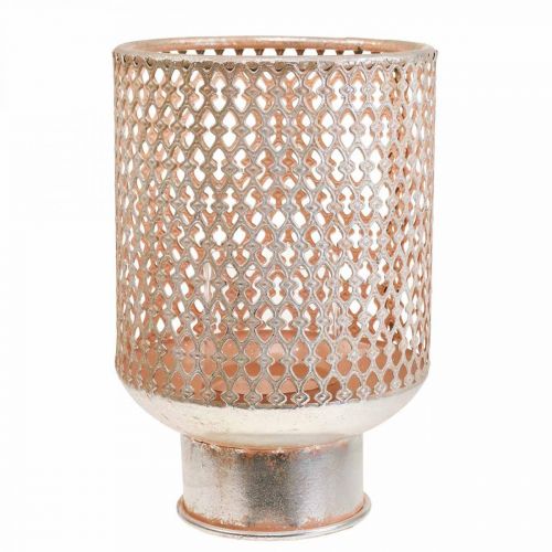 Floristik24 Farol portavelas de metal cristal plata rosa Ø18cm H27cm