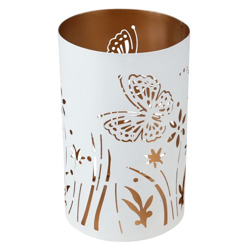 Farol metal oro blanco mariposa Ø12,5cm H20,5cm