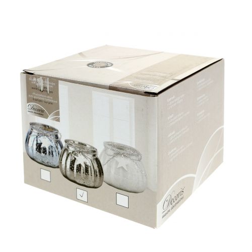 Floristik24 Farol plateado con luz LED Ø11cm H10cm