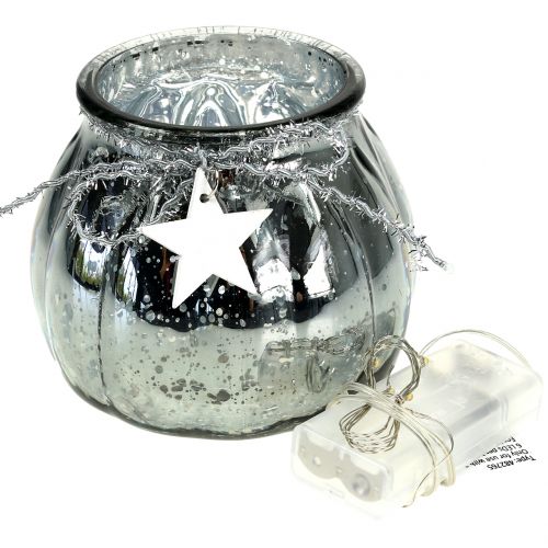 Floristik24 Farol plateado con luz LED Ø11cm H10cm