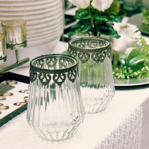Floristik24 Linterna vintage, vela de cristal con decoración de metal Ø11.5cm H15cm