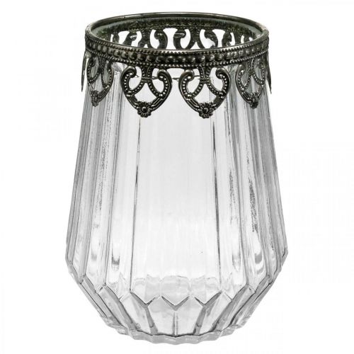 Floristik24 Linterna vintage, vela de cristal con decoración de metal Ø11.5cm H15cm