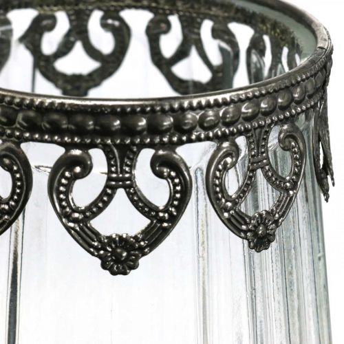 Floristik24 Linterna vintage, vela de cristal con decoración de metal Ø11.5cm H15cm