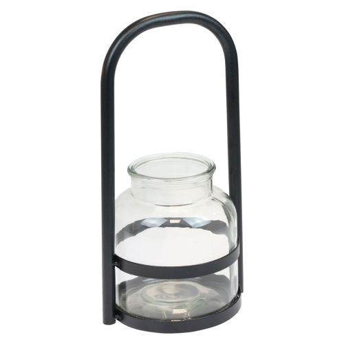 Floristik24 Farol metal cristal decoración negro mango transparente Ø14,5cm