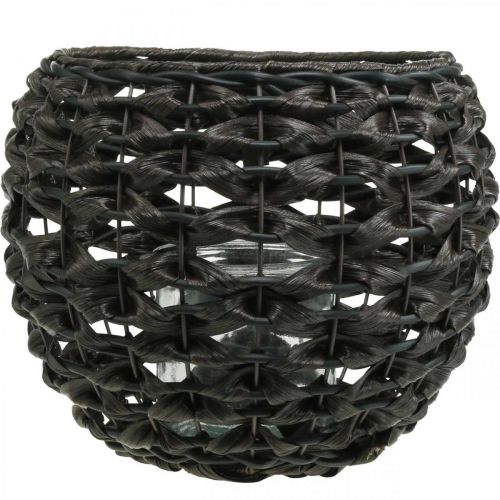 Artículo Farol trenzado negro, decoración de verano marrón Ø31cm H25cm