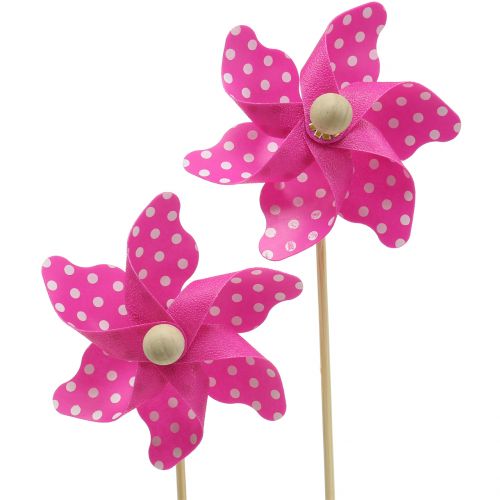 Floristik24 Molino de viento decorativo con lunares Rosa Ø8cm 12pcs