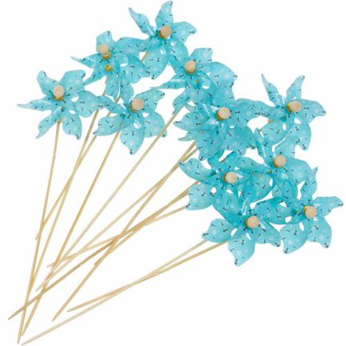 Floristik24 Molino de viento molinillo abejas turquesa Ø8.5cm decoración de verano jardín 12pcs