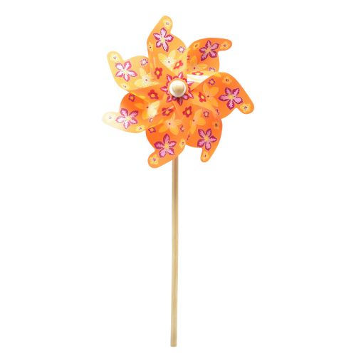 Floristik24 Molino de viento con molinete de palo naranja amarillo rosa Ø30,5cm 74cm