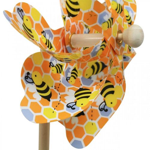 Artículo Molinillo de viento de madera con estaca de jardín de abeja Ø17cm H48cm 4pcs