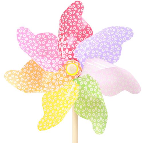 Artículo Molino de viento decorativo Molino de viento natural colorido Ø21,5cm H55cm 3uds