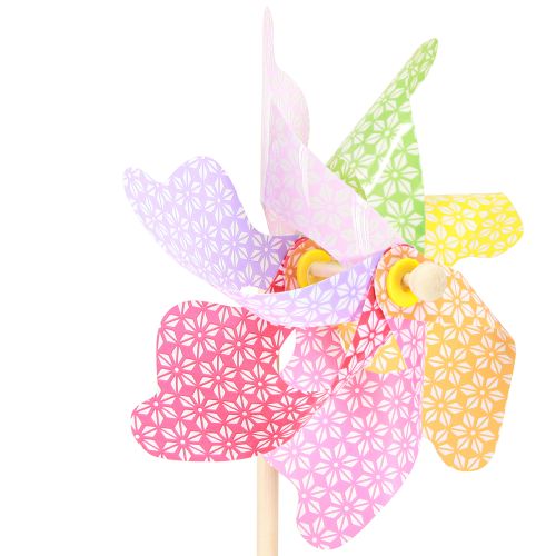Artículo Molino de viento decorativo Molino de viento natural colorido Ø21,5cm H55cm 3uds