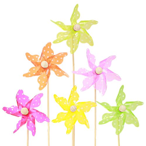 Floristik24 Molinete con puntos molino de viento en palo colorido Ø8,5cm 12 piezas