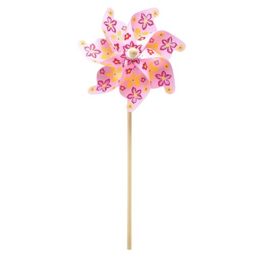 Floristik24 Molinete sobre palo decoración molino de viento rosa amarillo Ø30,5cm 74cm