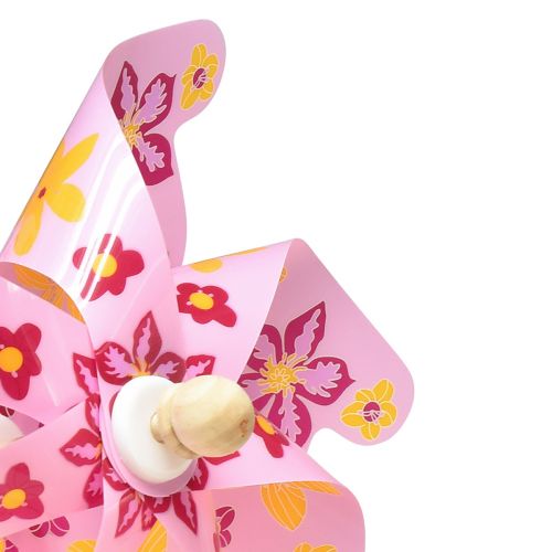 Floristik24 Molinete sobre palo decoración molino de viento rosa amarillo Ø30,5cm 74cm